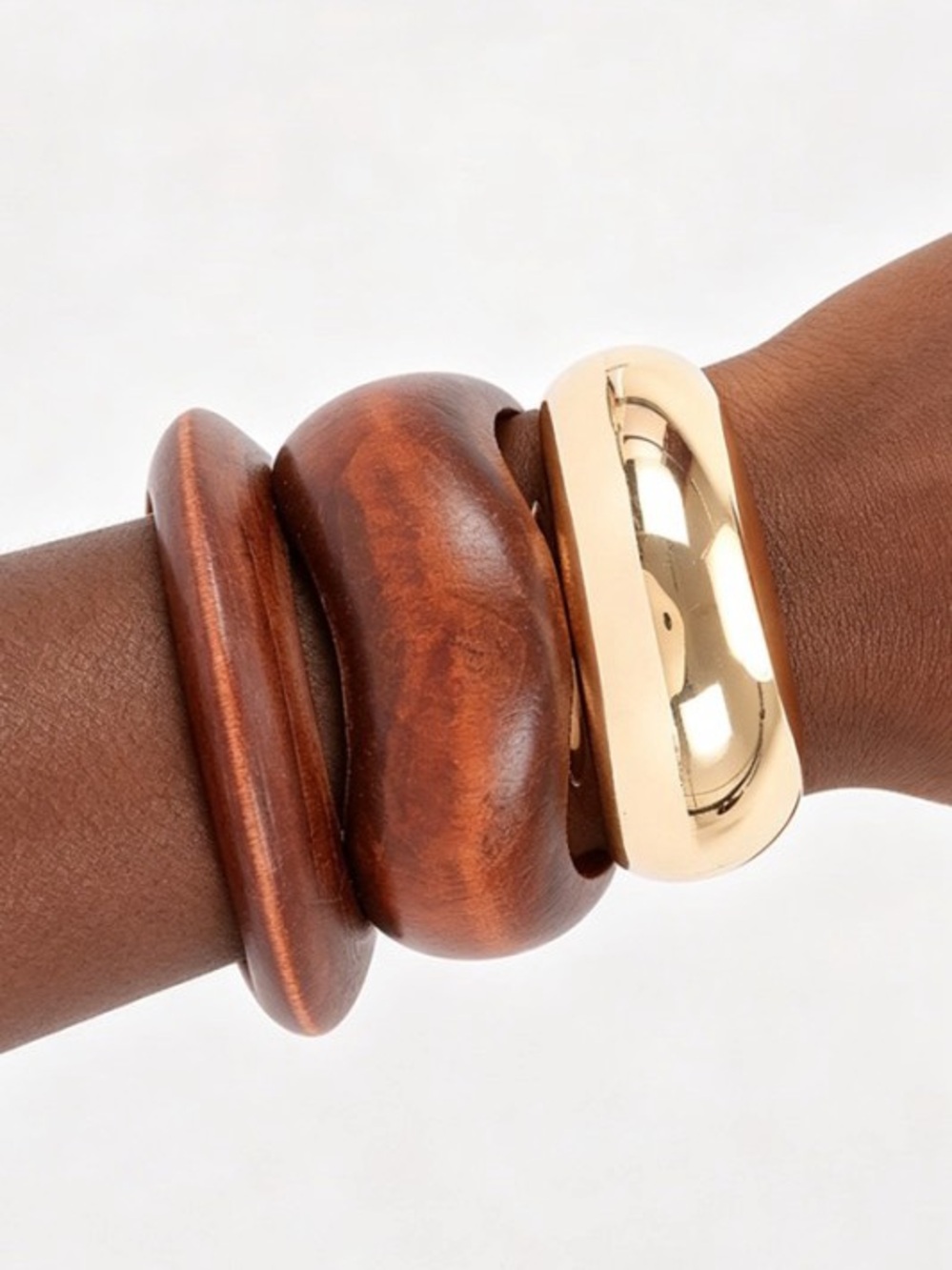3pcs Gold and Brown Multi-Material Bracelet Set